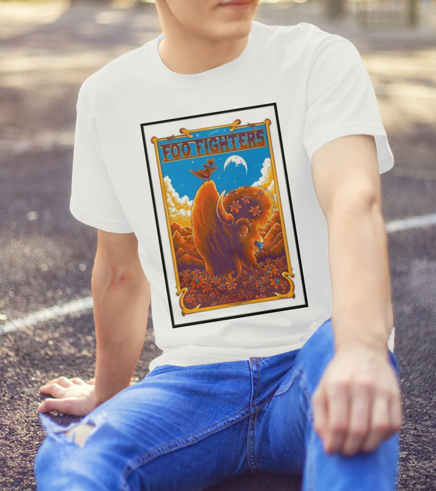 Foo Fighters Denver CO 8 3 24 Buffalo And Birds At Empower Field At Mile High T-Shirt