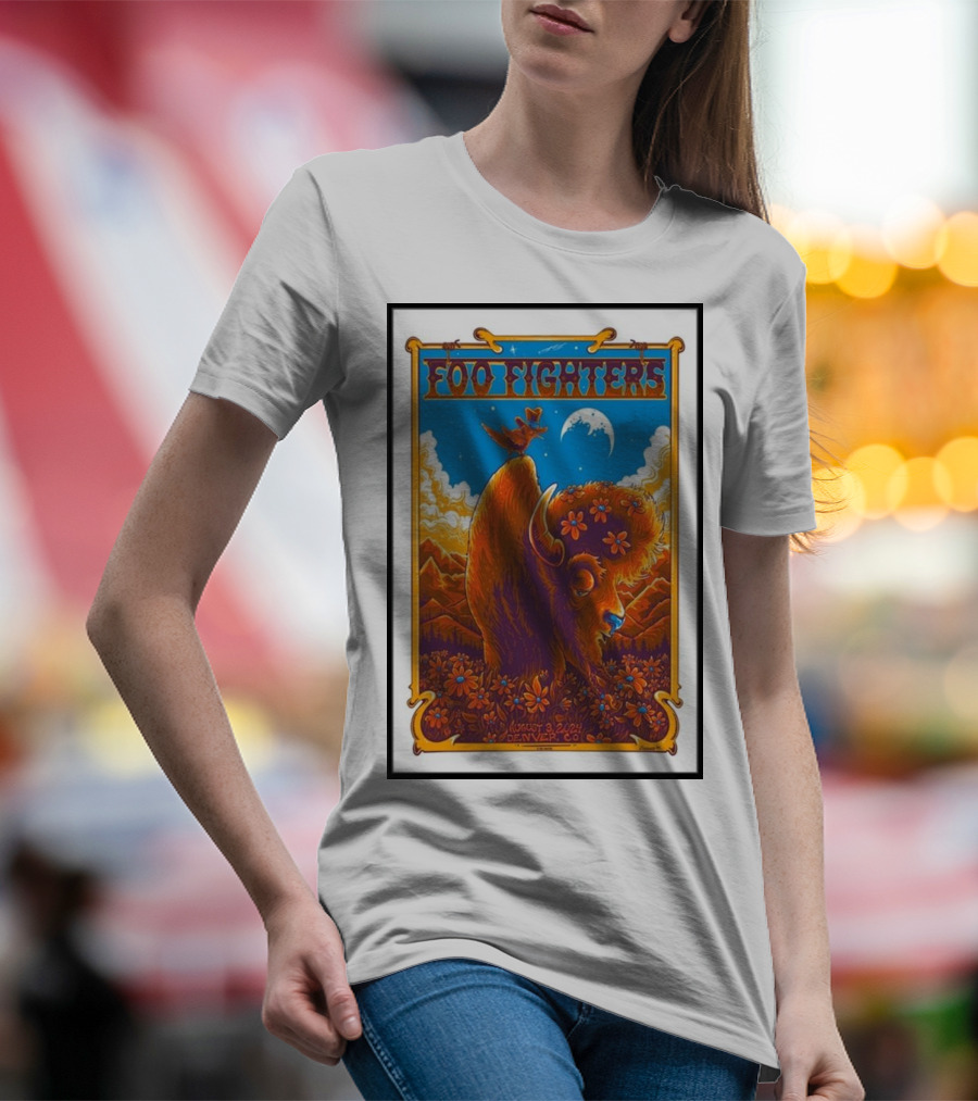 Foo Fighters Denver CO 8 3 24 Buffalo And Birds At Empower Field At Mile High T-Shirt