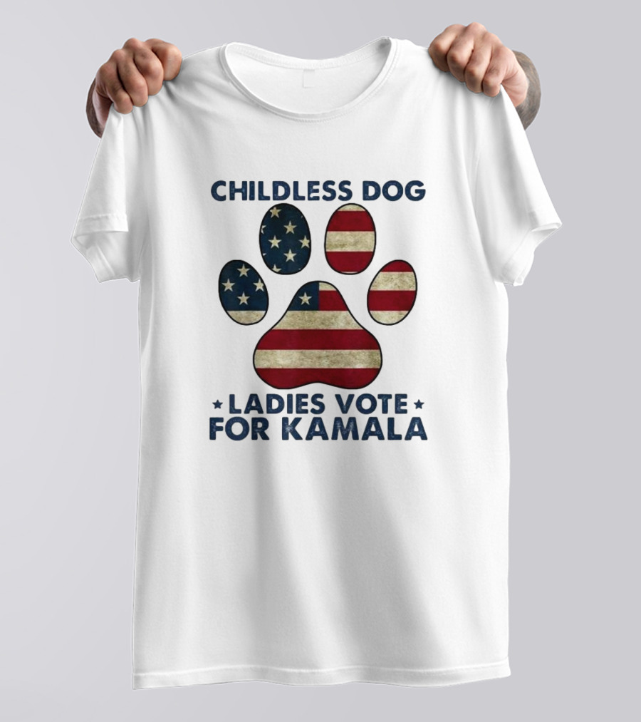 Childless Dog Ladies Vote For Kamala USA Flag Paw T-Shirt