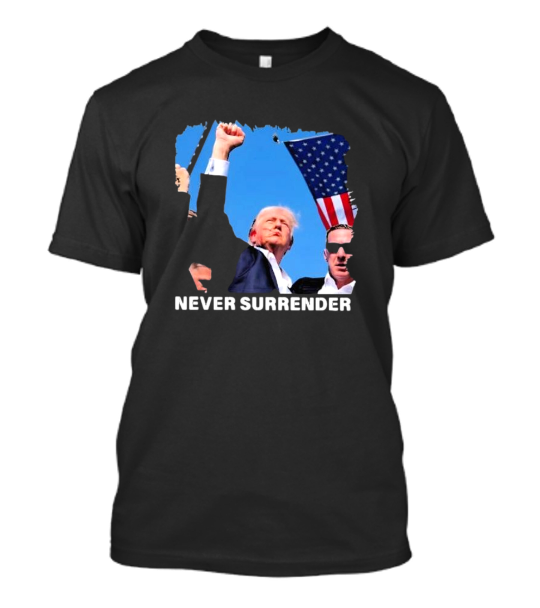 Donald Trump Never Surrender American Flag Fist Raised T-Shirt