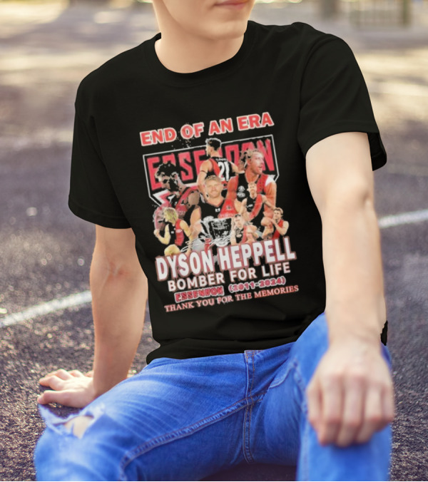 End Of An Era Dyson Heppell Bomber For Life Essendon 2011-2024 Thank You For The Memories T-Shirt