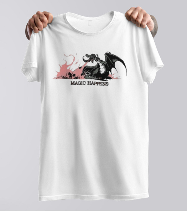 Magic Happens Dragon With Fiery Background T-Shirt