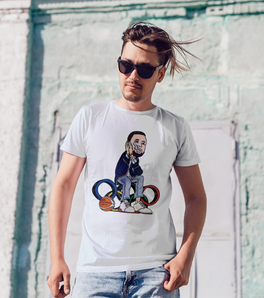 Steph Curry Basketball Olympic Rings Night Night Paris T-Shirt