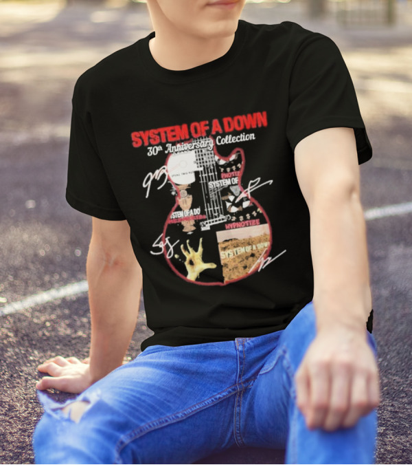 SYSTEM OF A DOWN 30th Anniversary Collection Signatures Guitar Art Hypnotize Steal This Album Iconic T-Shirt
