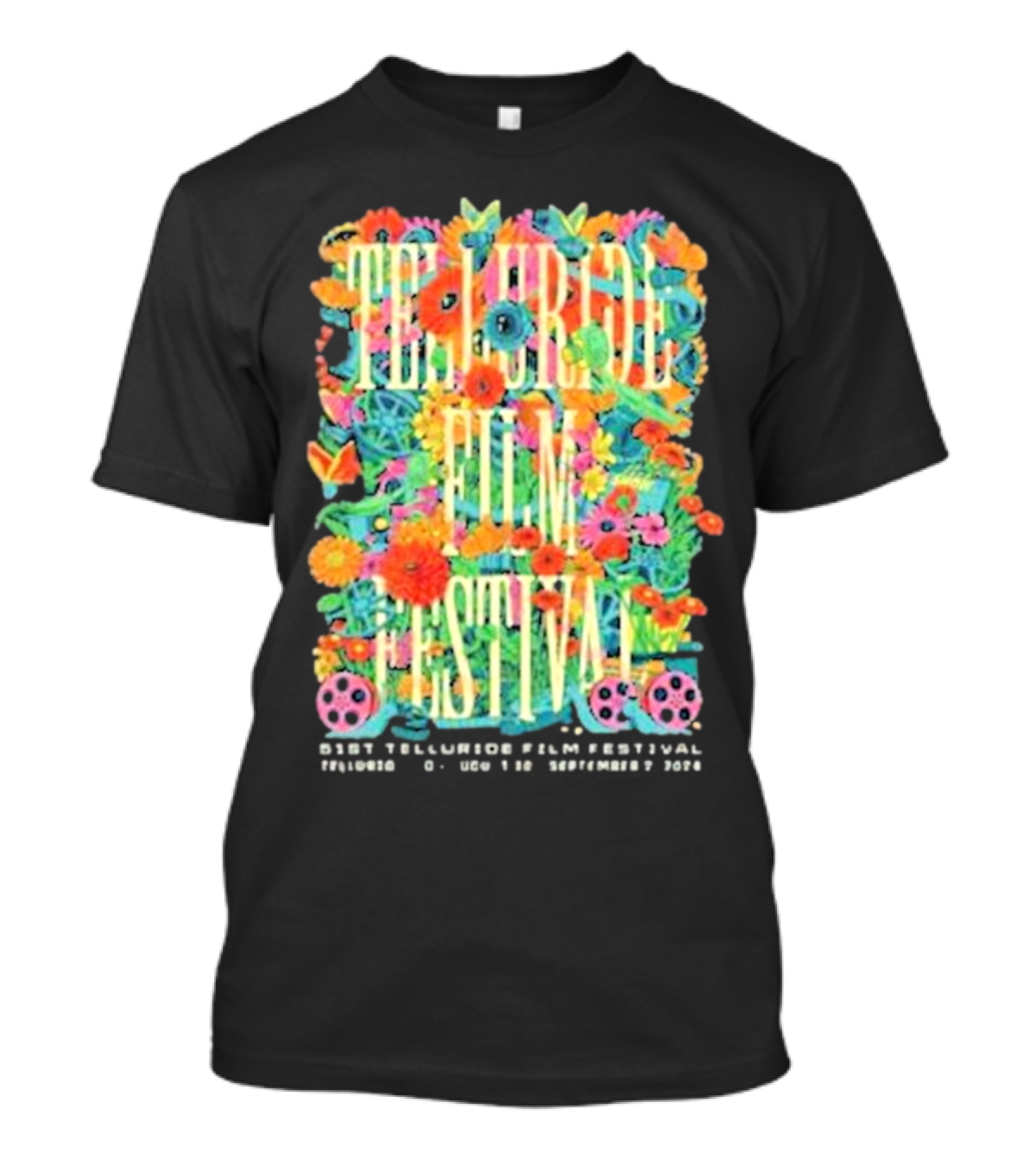 Telluride Film Festival 51st Telluride Co August 30 September 2 2024 Floral Theme And Film Reels T-Shirt