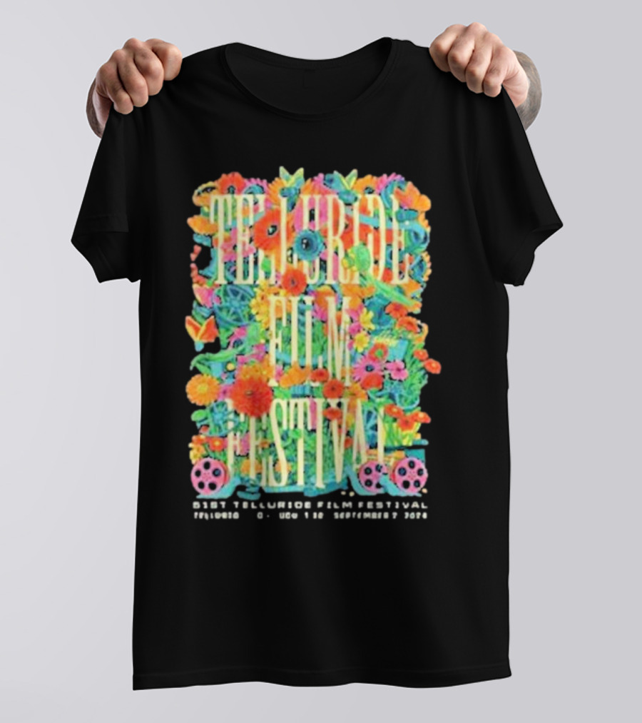 Telluride Film Festival 51st Telluride Co August 30 September 2 2024 Floral Theme And Film Reels T-Shirt