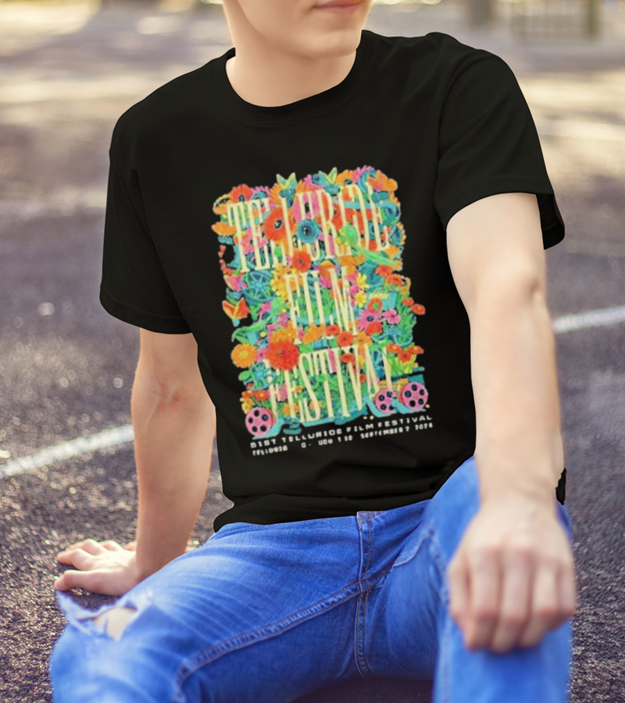 Telluride Film Festival 51st Telluride Co August 30 September 2 2024 Floral Theme And Film Reels T-Shirt