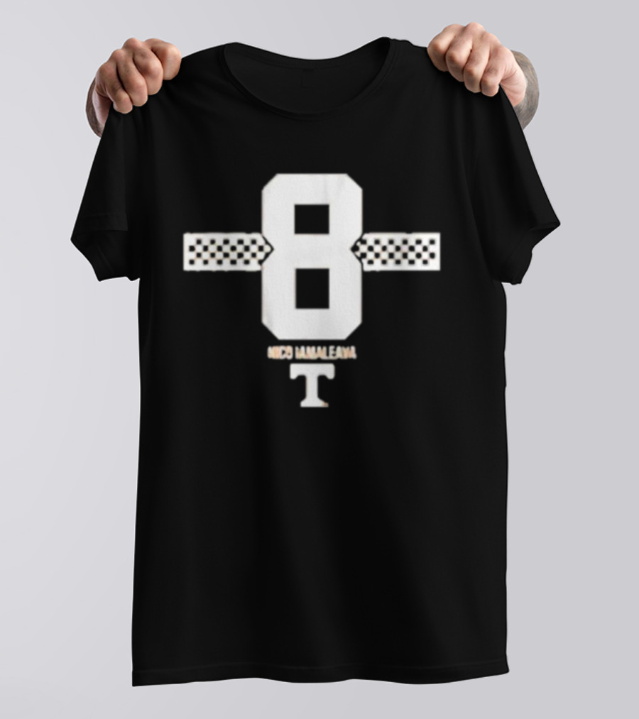 Tennessee Football 8 Nico Iamaleava Checkerboard Stripe T T-Shirt