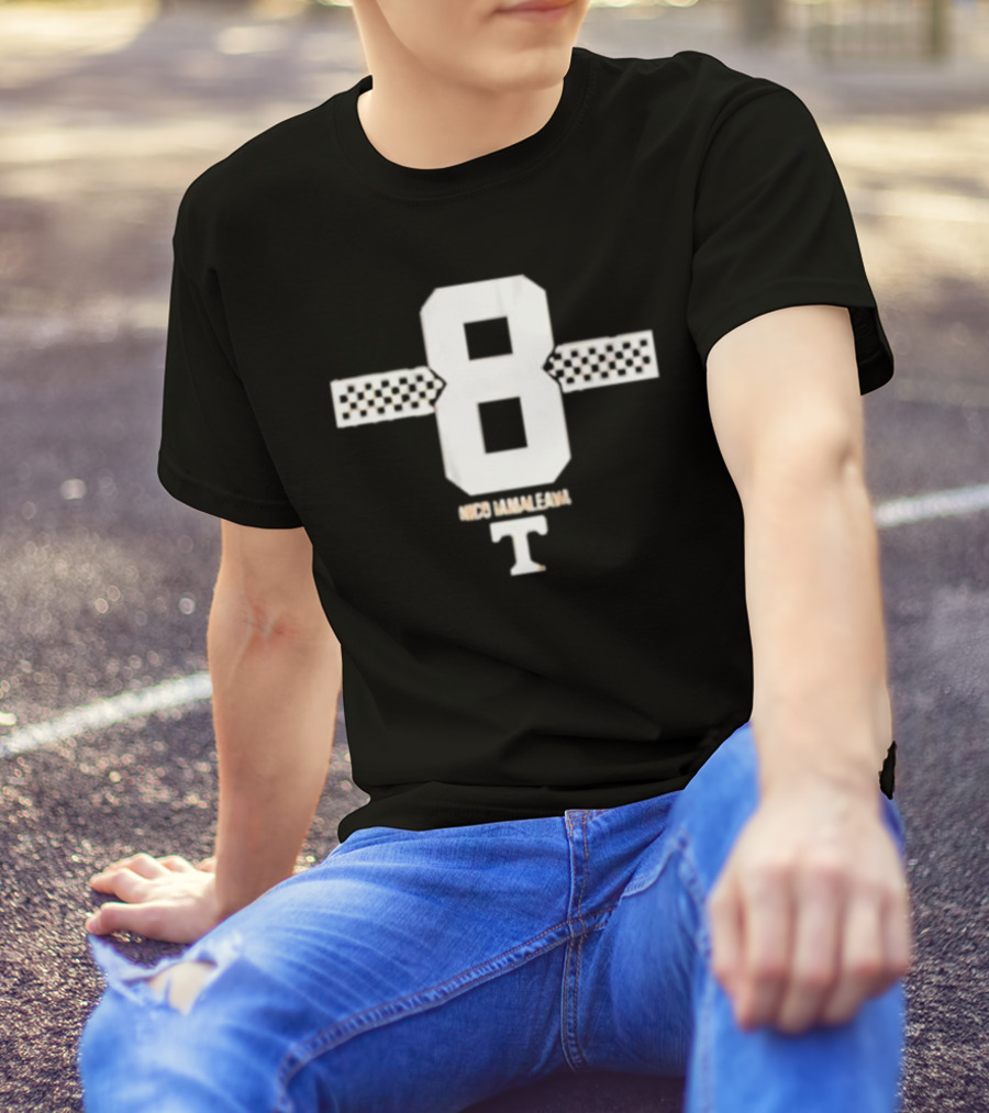 Tennessee Football 8 Nico Iamaleava Checkerboard Stripe T T-Shirt