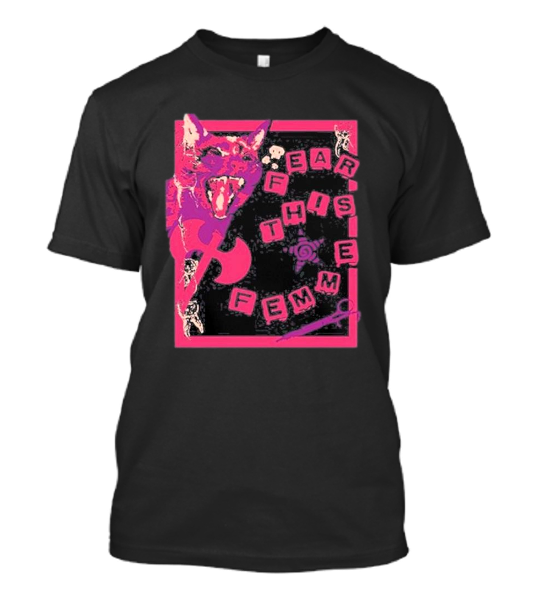 Weareprintsocial Fear This Femme Pink Cat Axe T-Shirt
