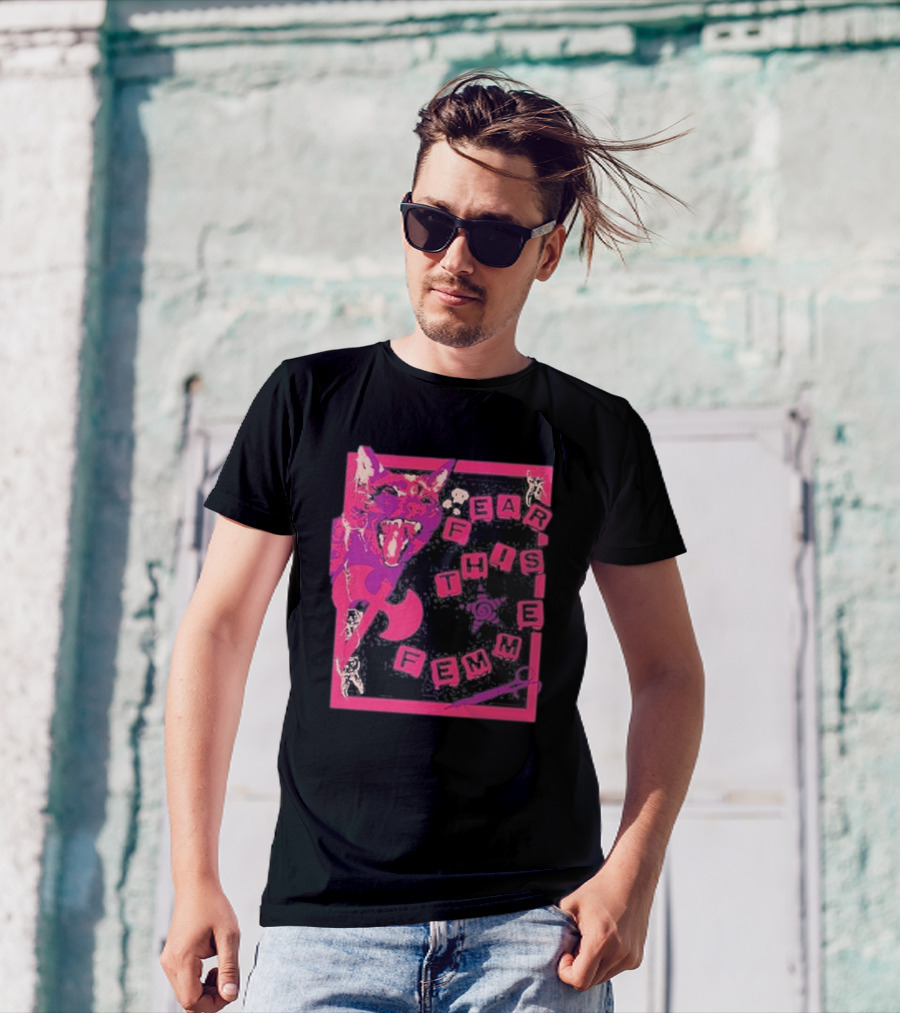 Weareprintsocial Fear This Femme Pink Cat Axe T-Shirt