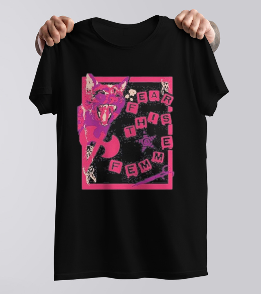 Weareprintsocial Fear This Femme Pink Cat Axe T-Shirt