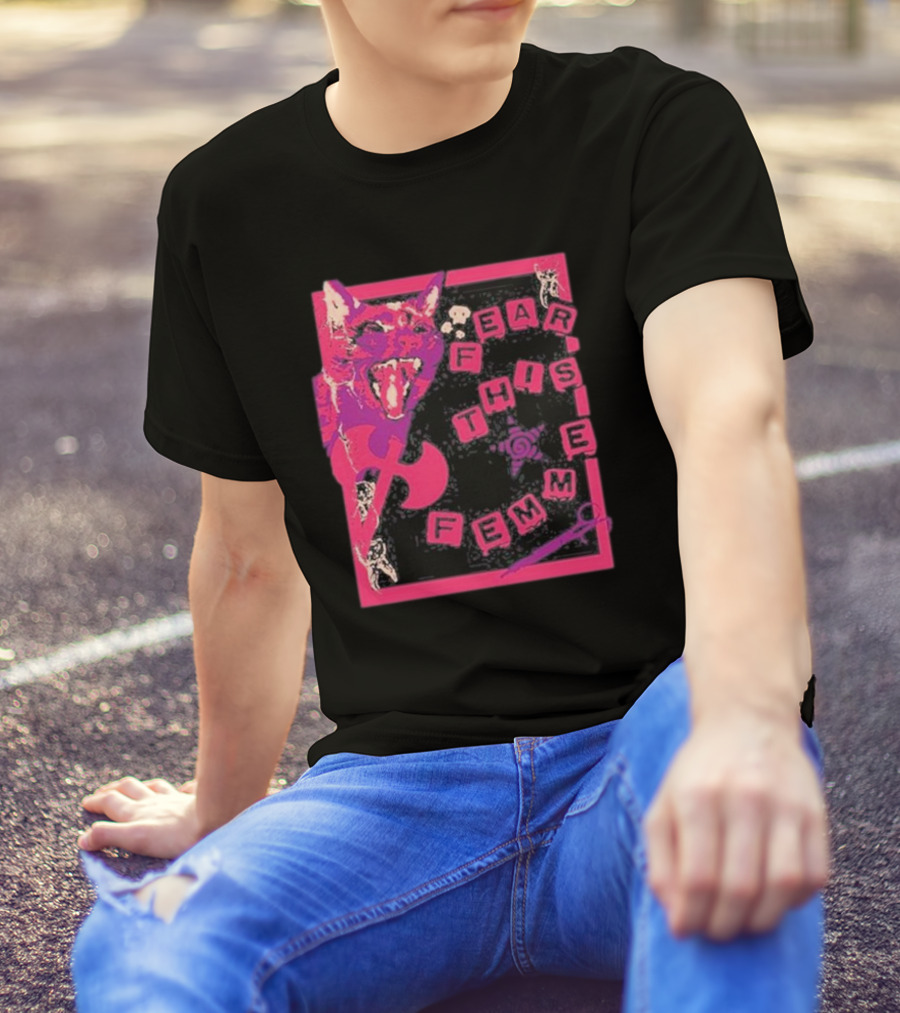 Weareprintsocial Fear This Femme Pink Cat Axe T-Shirt