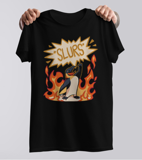 Helluva Boss Penguin Flames Slurs Speech Bubble T-Shirt