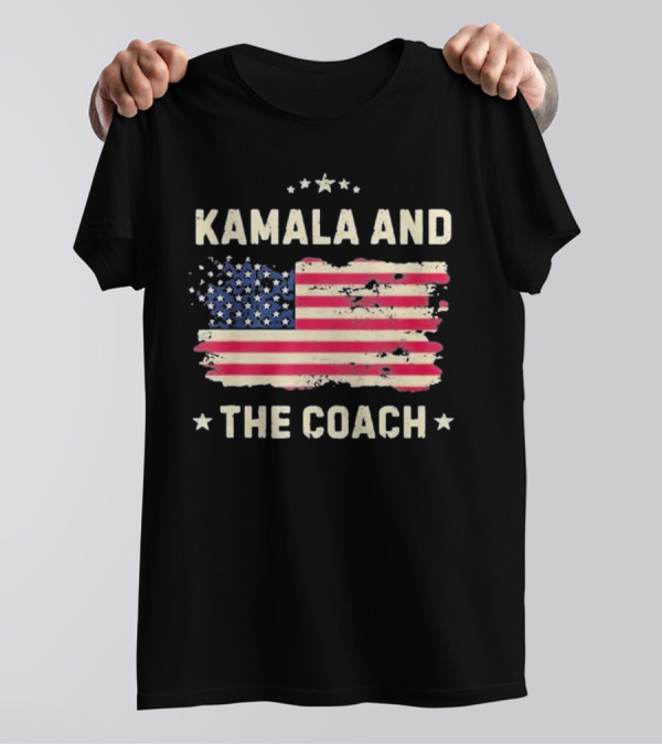 Kamala And The Coach 2024 Harris Walz USA Flag T-Shirt