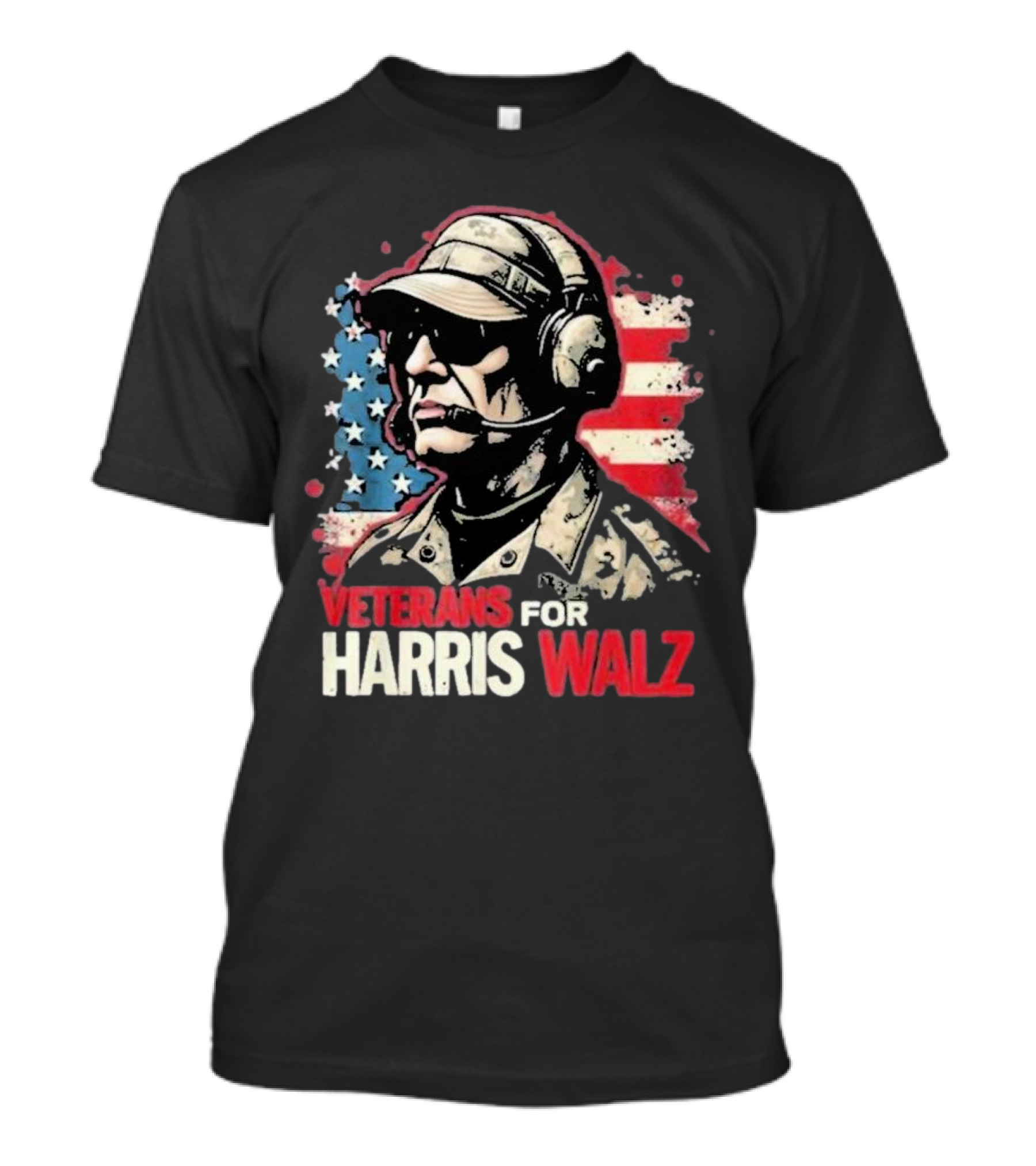 Veterans For Harris Walz 2024 American Flag T-Shirt