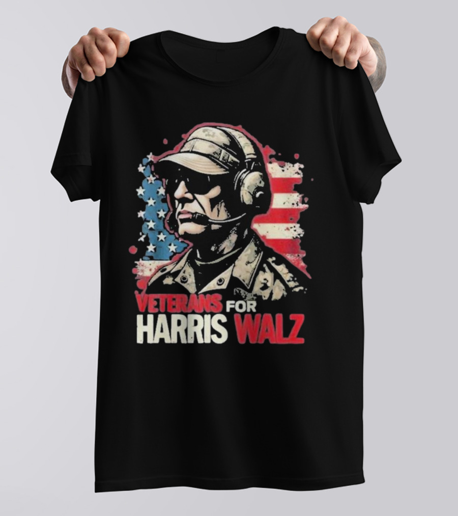 Veterans For Harris Walz 2024 American Flag T-Shirt