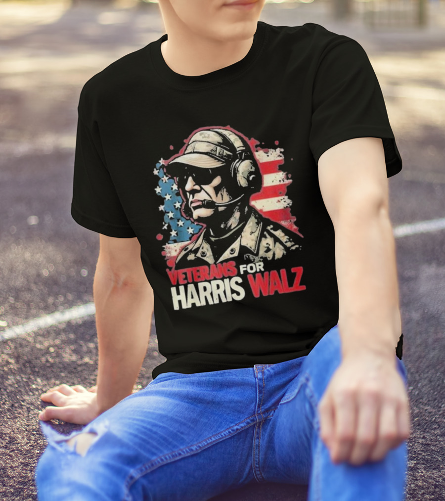 Veterans For Harris Walz 2024 American Flag T-Shirt