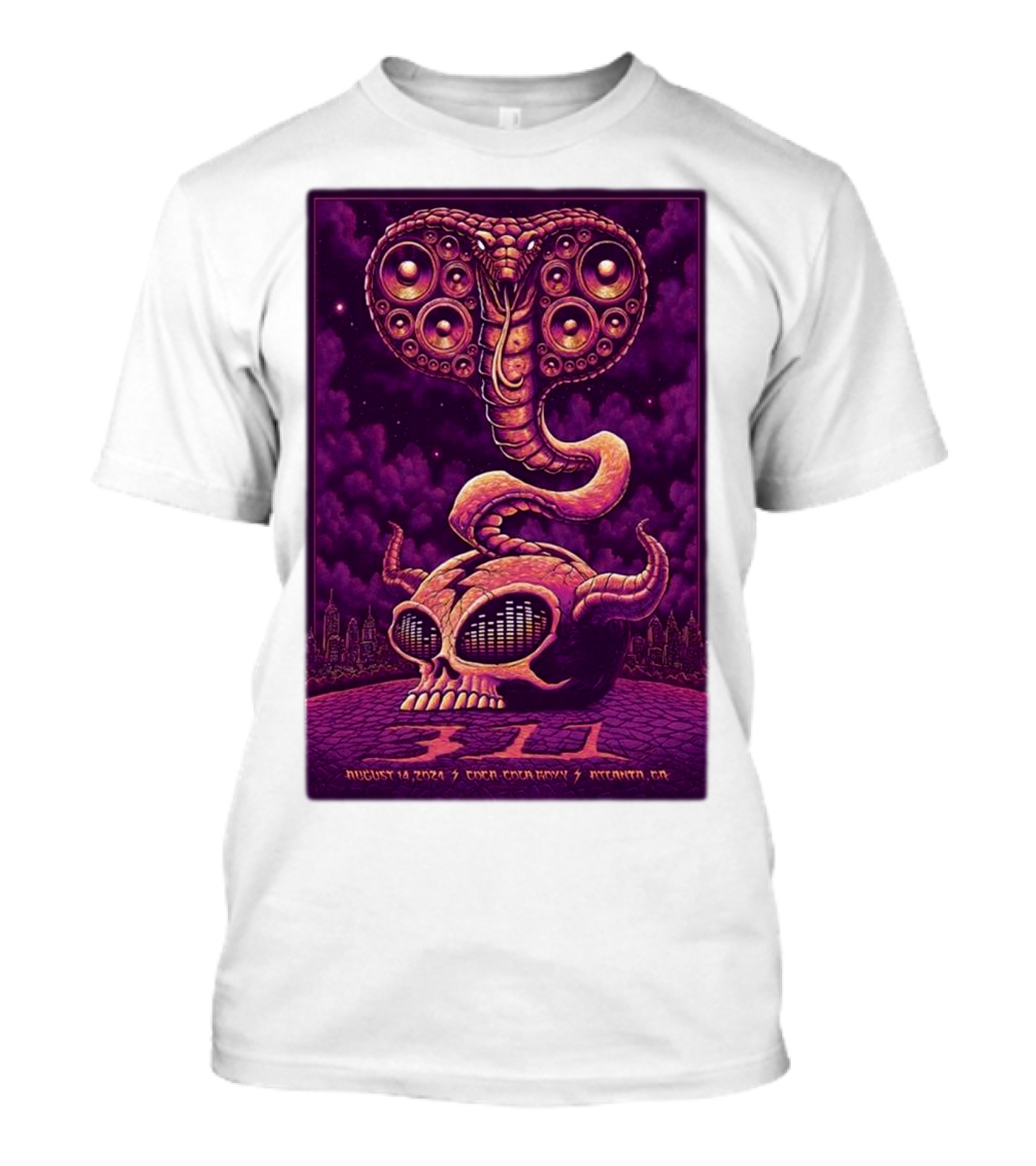 311 August 13 2024 Coca-Cola Roxy Atlanta GA Skull Snake Speakers T-Shirt