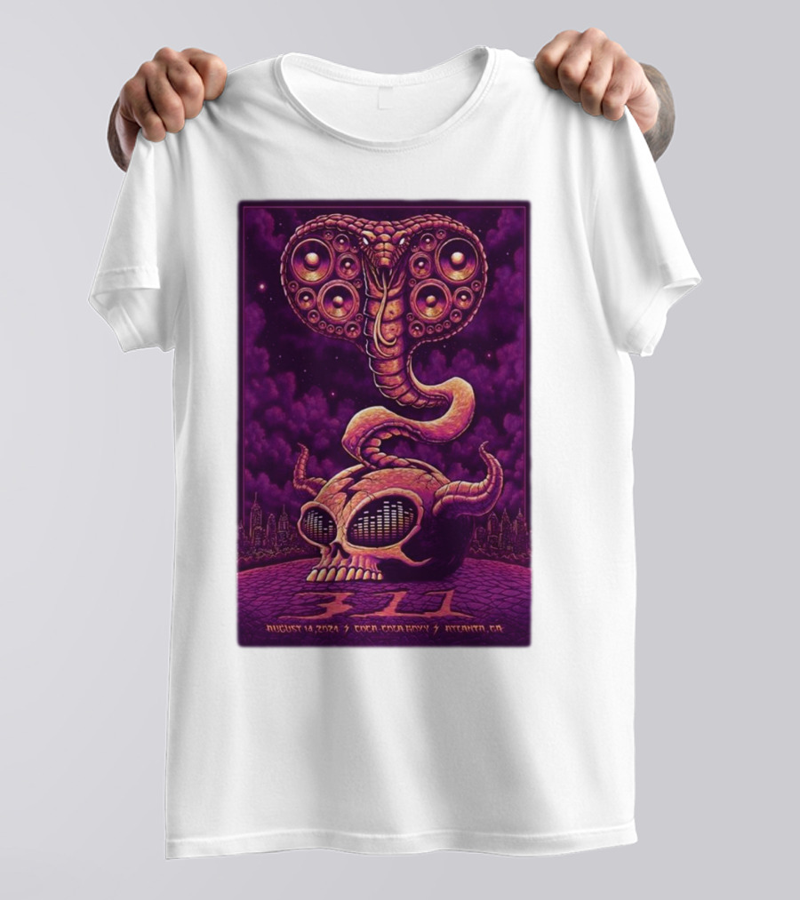 311 August 13 2024 Coca-Cola Roxy Atlanta GA Skull Snake Speakers T-Shirt