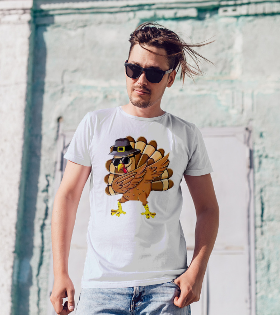 Dabbing Turkey Thanksgiving Day Pilgrim Hat Funny Dab T-Shirt