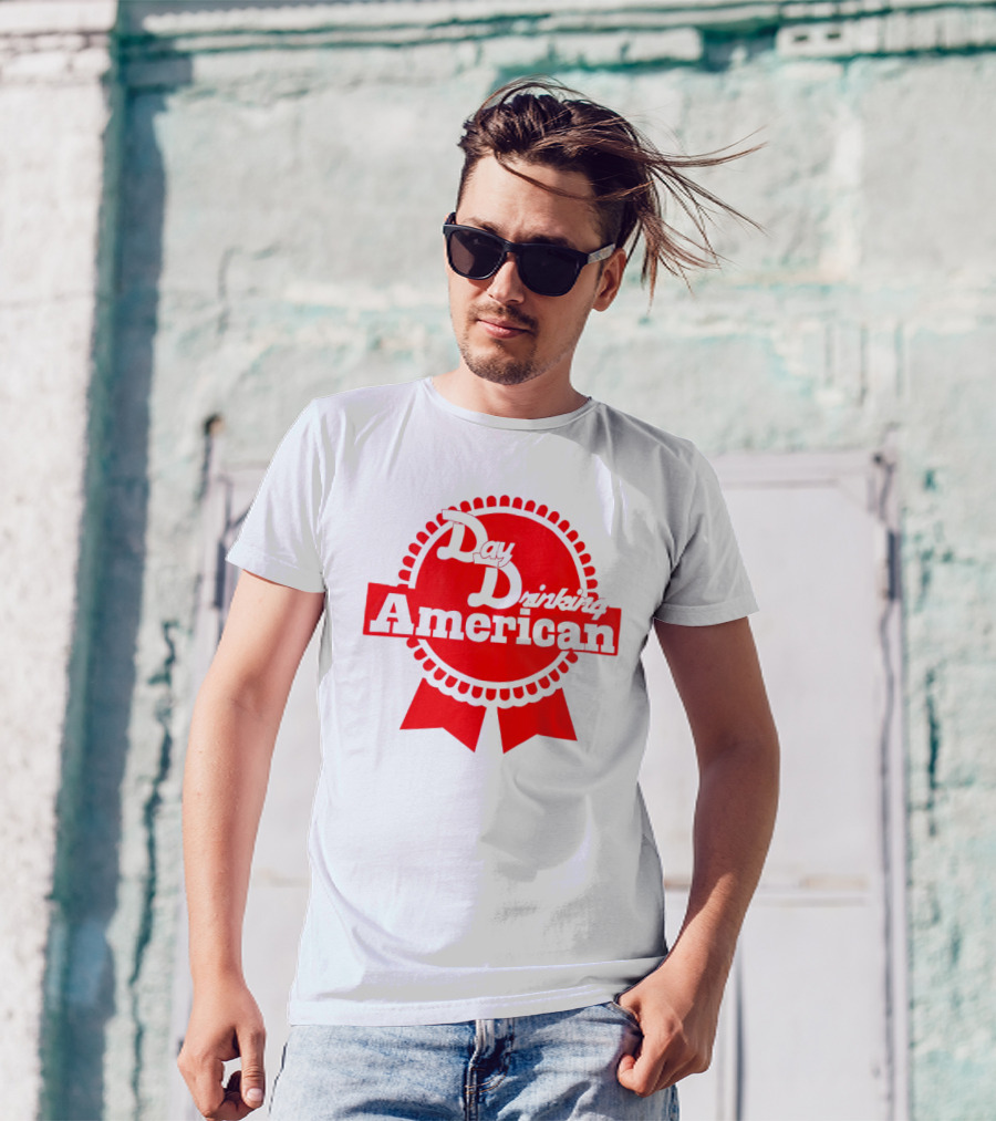 Day Drinking American Red Ribbon Badge T-Shirt
