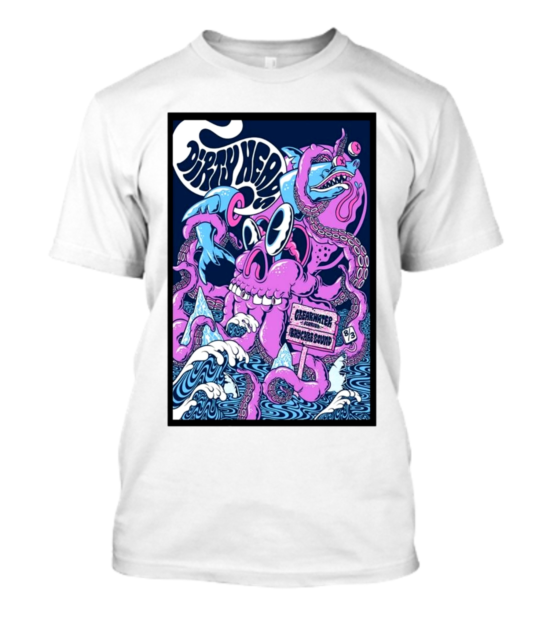 Dirty Heads Clearwater FL Aug 03 2024 The Baycare Sound Psychedelic Art Waves And Tentacles T-Shirt