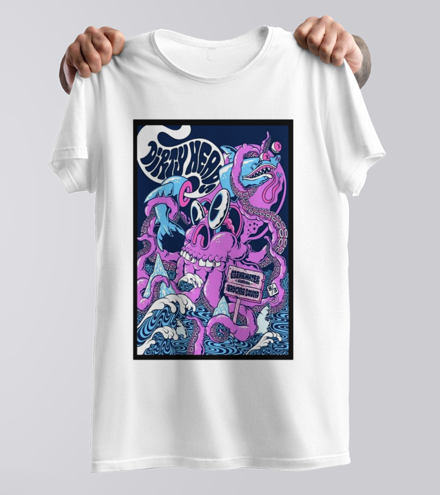 Dirty Heads Clearwater FL Aug 03 2024 The Baycare Sound Psychedelic Art Waves And Tentacles T-Shirt