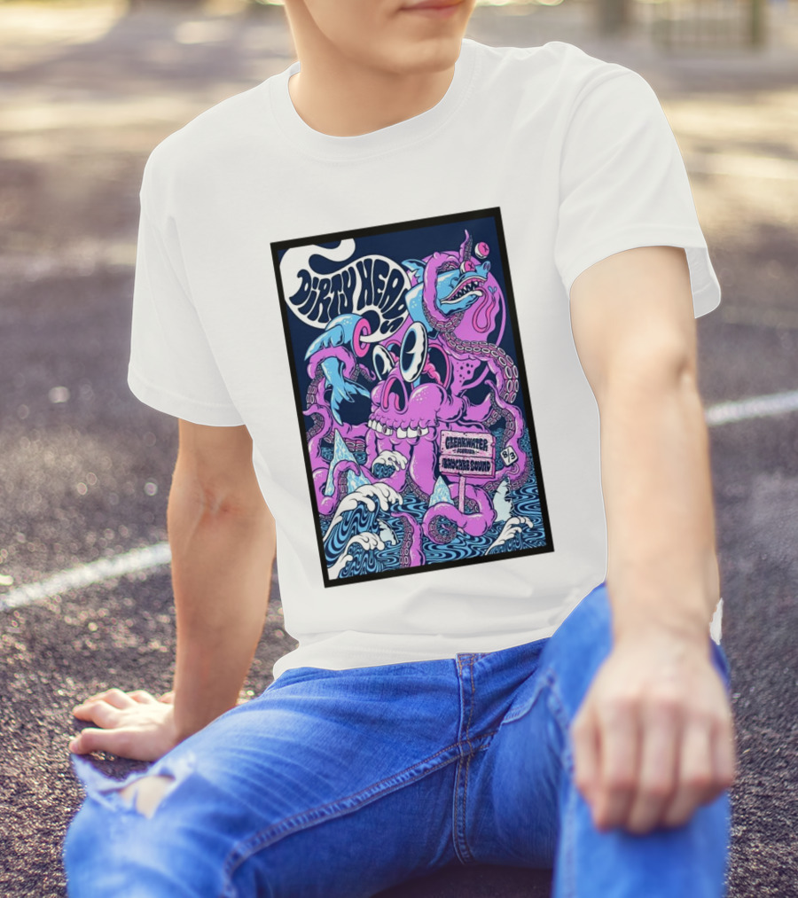 Dirty Heads Clearwater FL Aug 03 2024 The Baycare Sound Psychedelic Art Waves And Tentacles T-Shirt