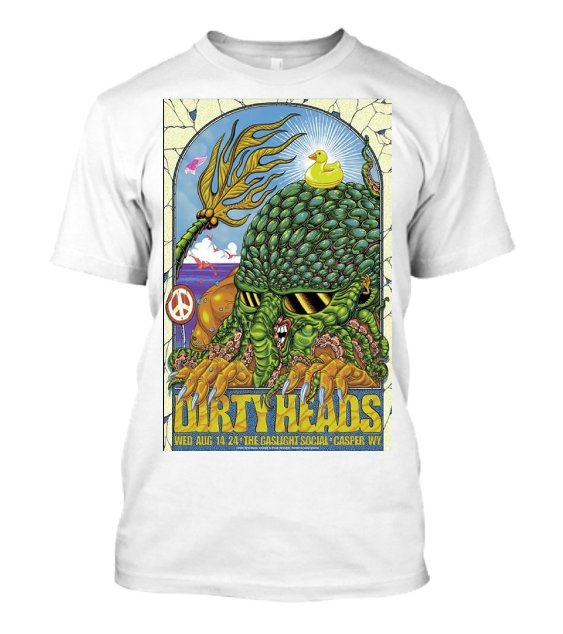 Dirty Heads Aug 14 2024 The Gaslight Social Casper WY Poster Peace Symbol Alien Creature Rubber Duck T-Shirt