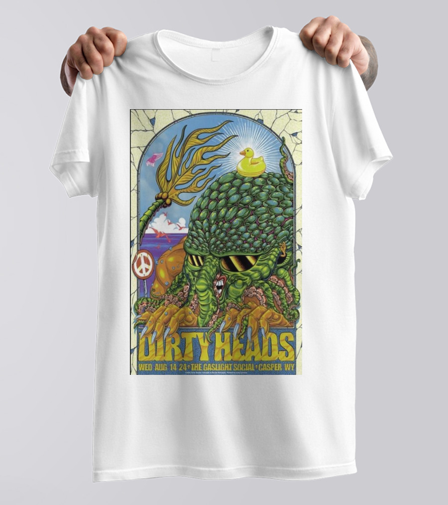 Dirty Heads Aug 14 2024 The Gaslight Social Casper WY Poster Peace Symbol Alien Creature Rubber Duck T-Shirt