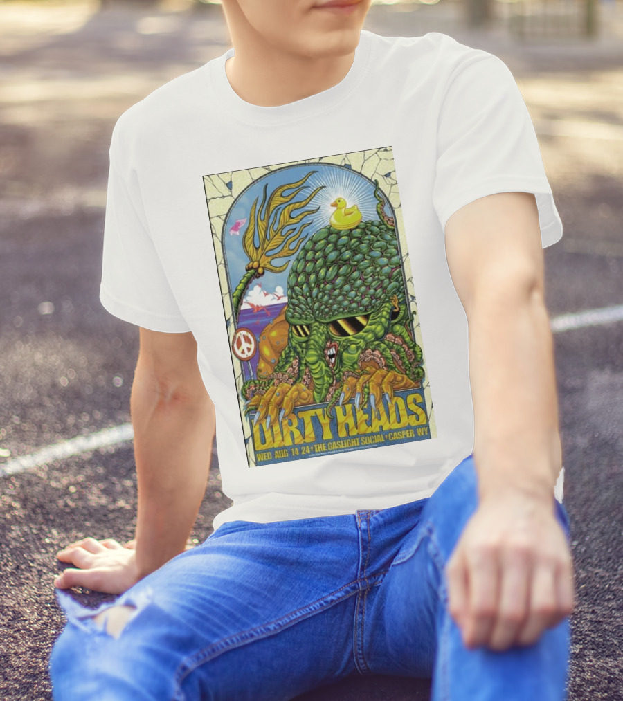Dirty Heads Aug 14 2024 The Gaslight Social Casper WY Poster Peace Symbol Alien Creature Rubber Duck T-Shirt
