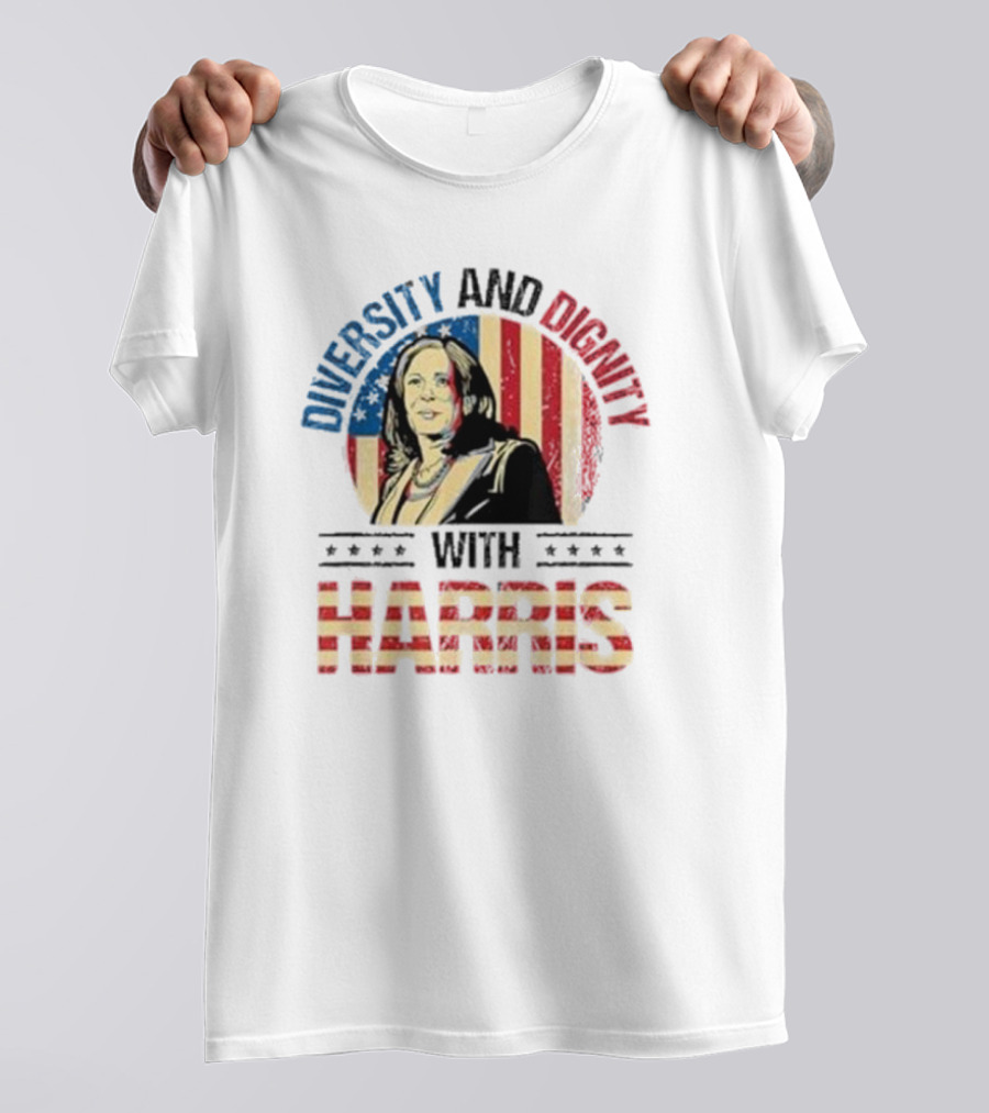 Diversity And Dignity With Harris American Flag Background T-Shirt