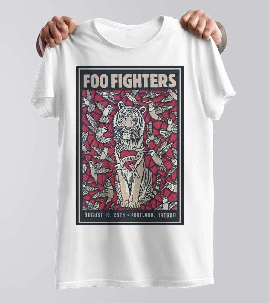 Foo Fighters August 16 2024 Portland Oregon Forever Tiger And Hummingbirds T-Shirt