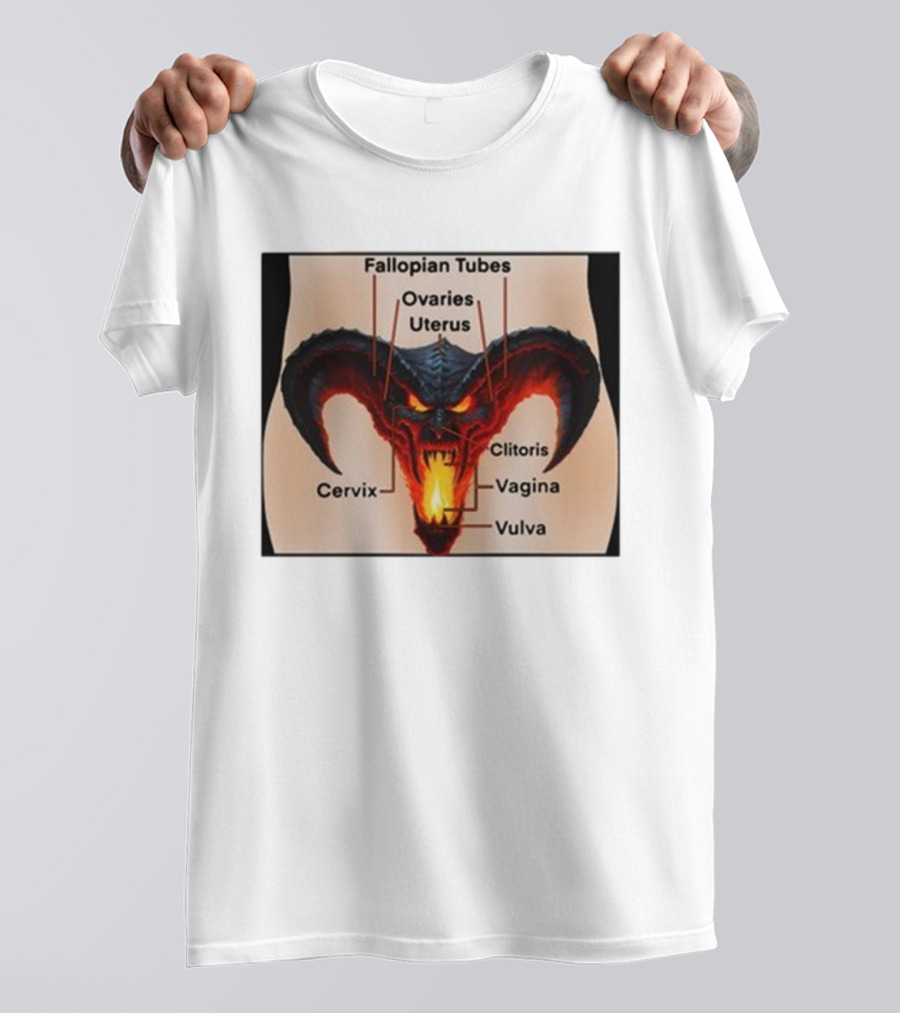 Teen Hearts Girl Anatomy Fallopian Tubes Ovaries Uterus Cervix Clitoris Vagina Vulva Demon Head T-Shirt