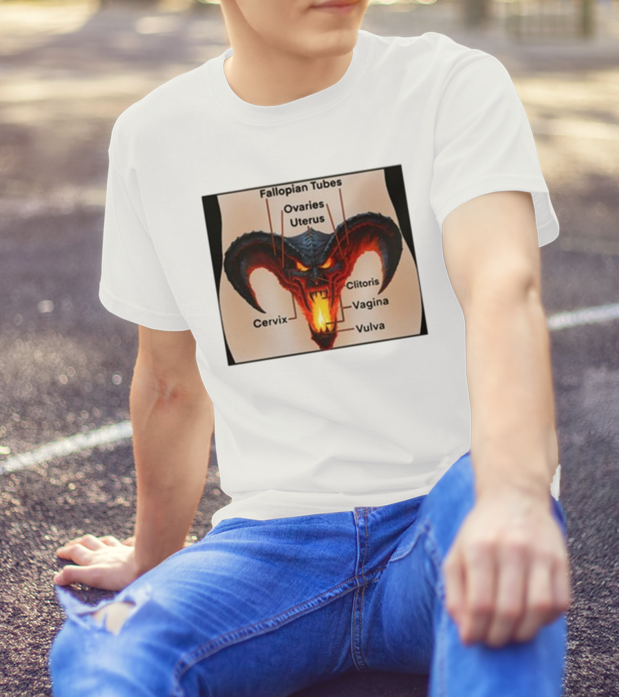 Teen Hearts Girl Anatomy Fallopian Tubes Ovaries Uterus Cervix Clitoris Vagina Vulva Demon Head T-Shirt