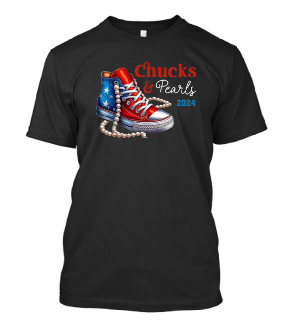 Chucks And Pearls 2024 Kamala Harris Sneakers And Stars T-Shirt