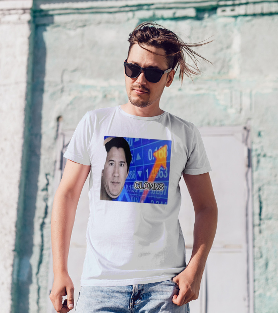 Cloak Oddly Specific Clonks Meme Face With Stock Market Arrow T-Shirt
