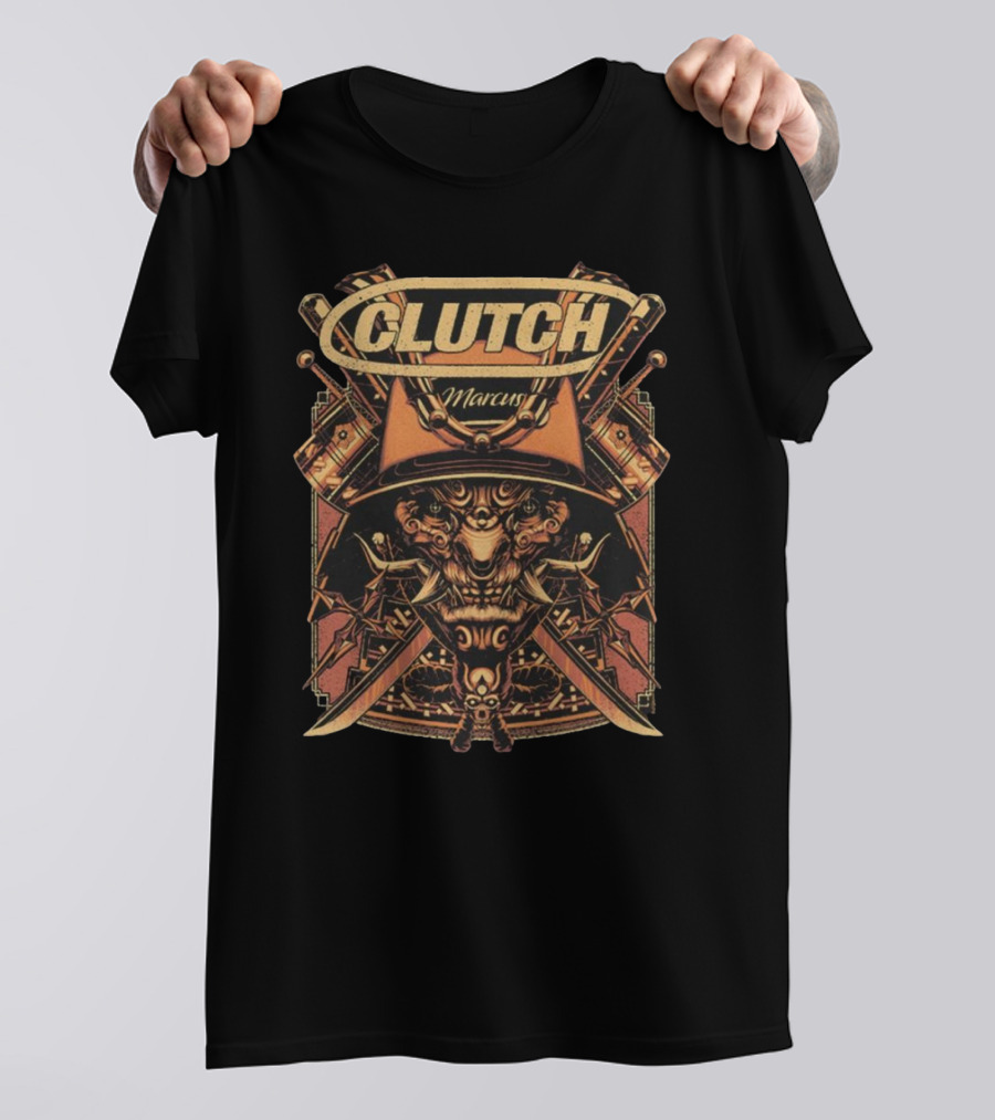 Clutch Marcus Samurai Warrior Helmet Swords T-Shirt