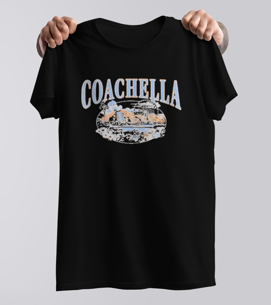Coachella Desert Sunset Festival Ferris Wheel And Palm Trees Scene T-Shirt