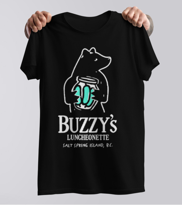 Colin Mochrie Buzzy’s Luncheonette Bear Holding Jar Salt Spring Island BC T-Shirt