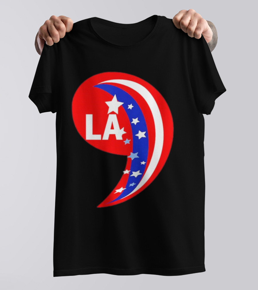 Comma LA Kamala Harris 2024 Red White Blue Stars T-Shirt