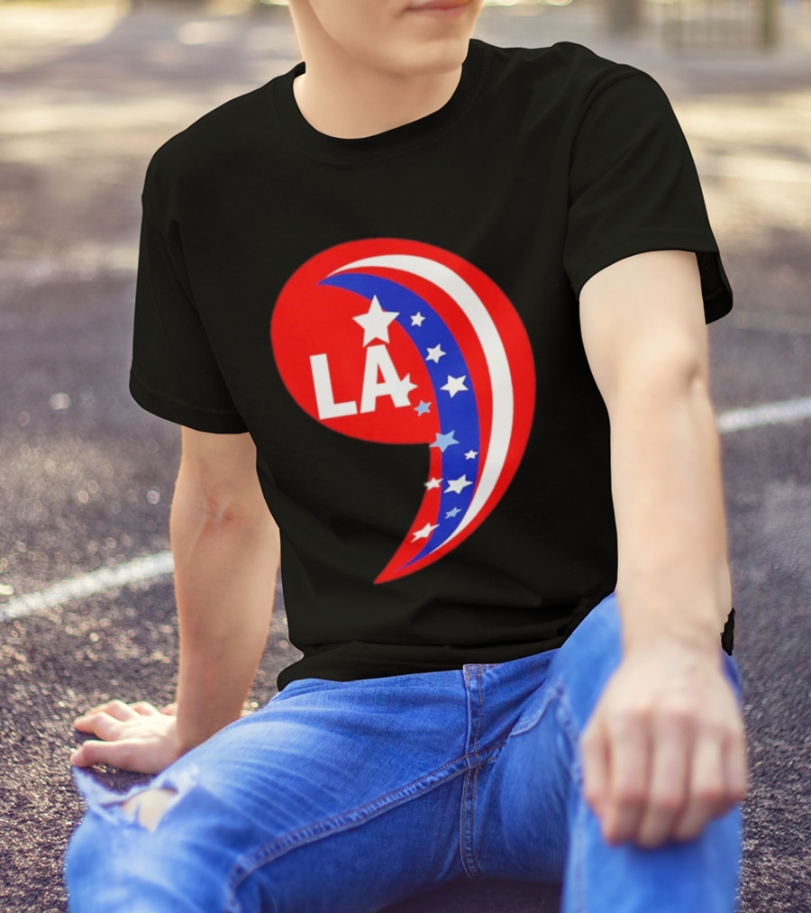 Comma LA Kamala Harris 2024 Red White Blue Stars T-Shirt
