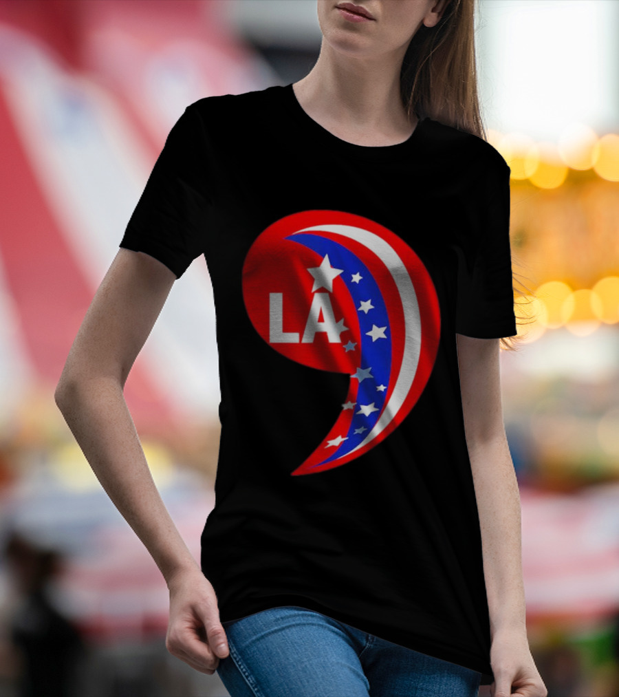 Comma LA Kamala Harris 2024 Red White Blue Stars T-Shirt