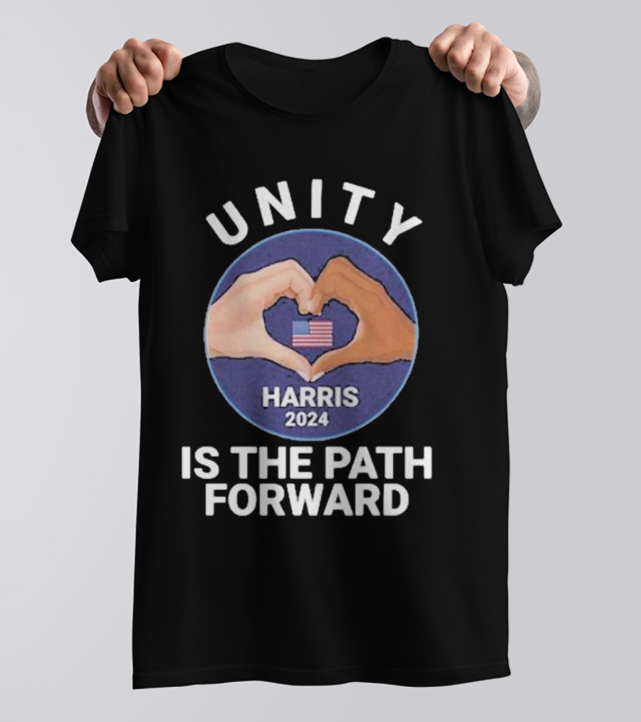 UNITY Harris 2024 Is The Path Forward Black And White Hand Heart T-Shirt