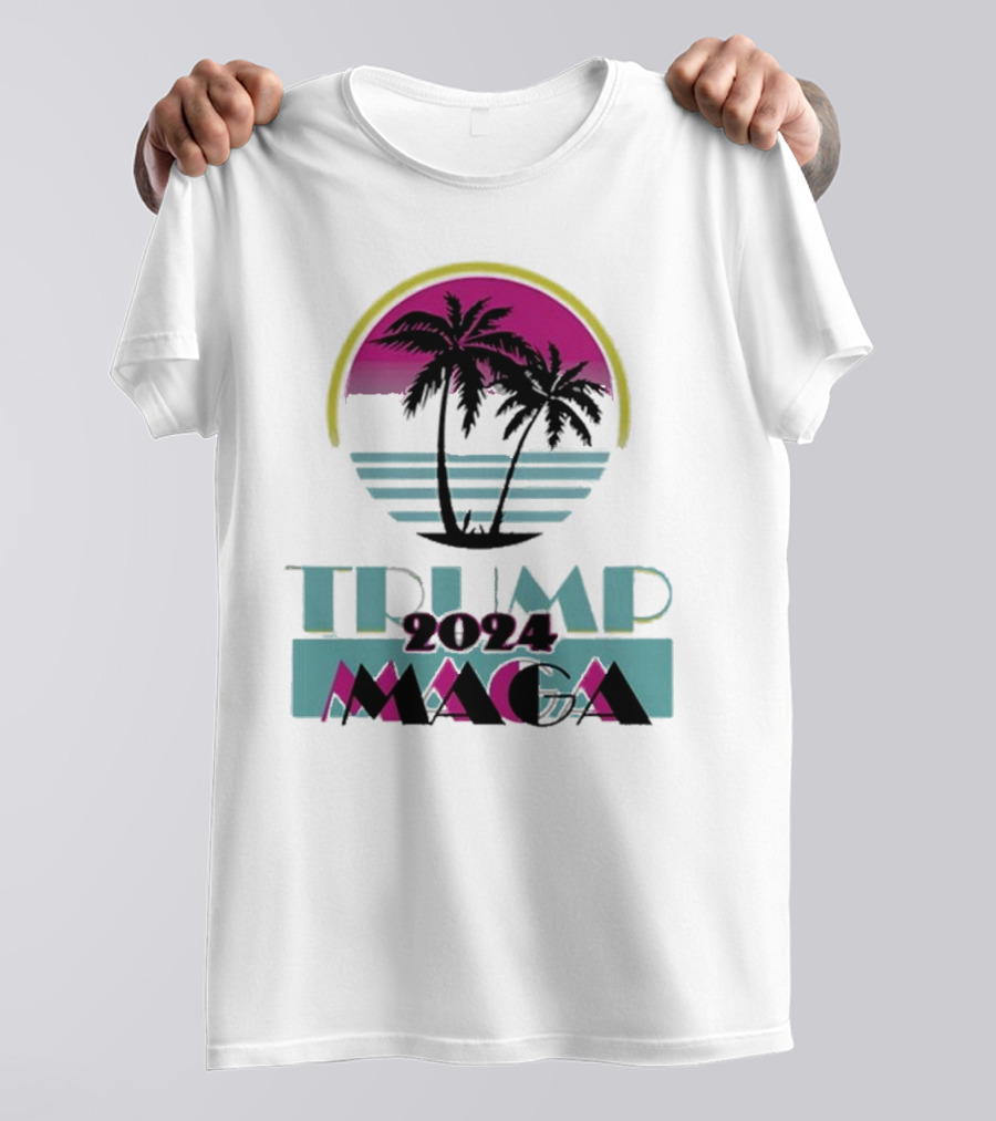 Trump 2024 MAGA Palm Tree Sunset Retro T-Shirt