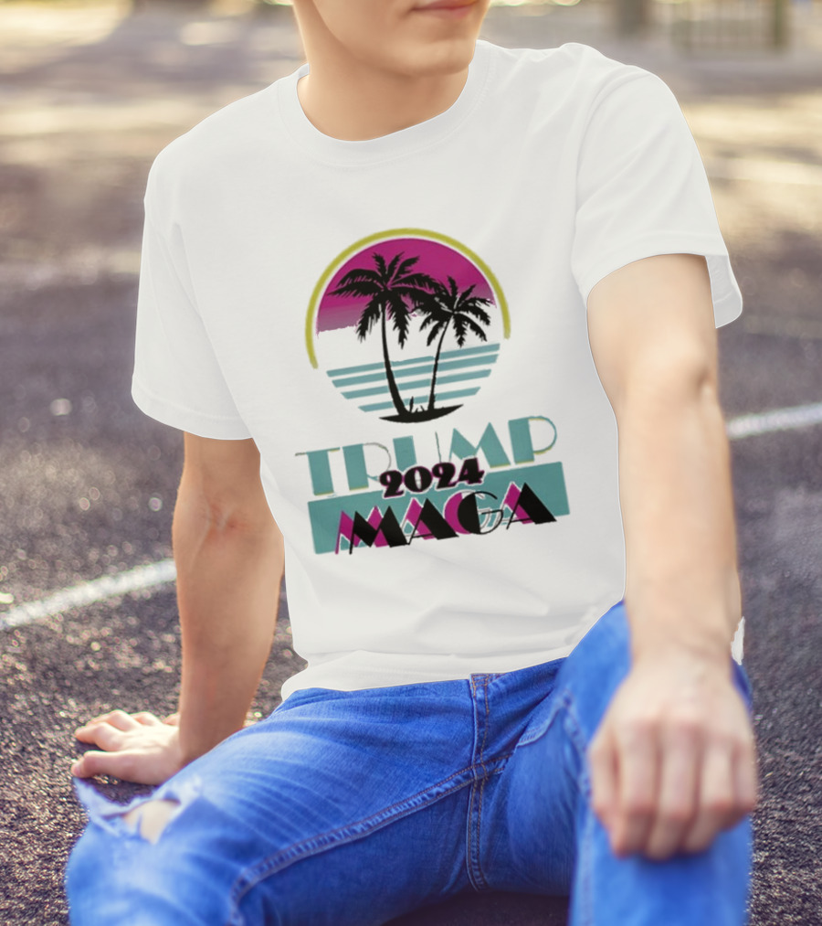 Trump 2024 MAGA Palm Tree Sunset Retro T-Shirt