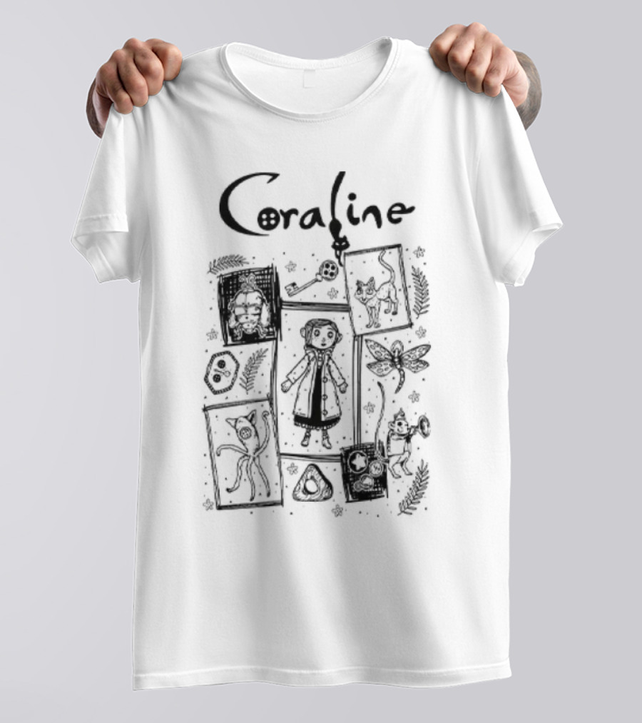 Coraline Halloween Button Eye Imagery Spooky Characters And Symbols T-Shirt