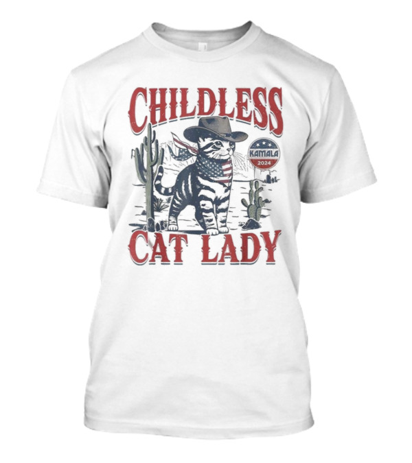 Childless Cat Lady Cowboy Cat Election Voting Kamala T-Shirt