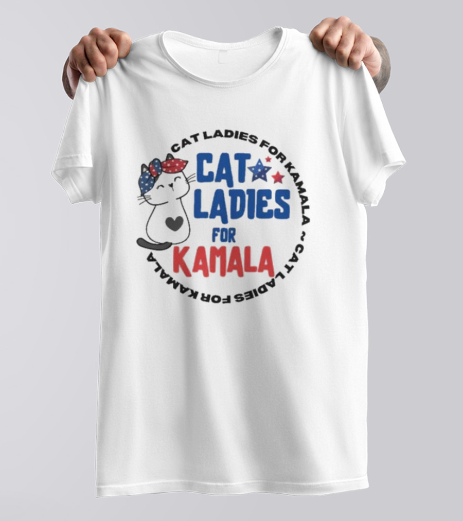 Cat Ladies For Kamala With Heart And Stars T-Shirt